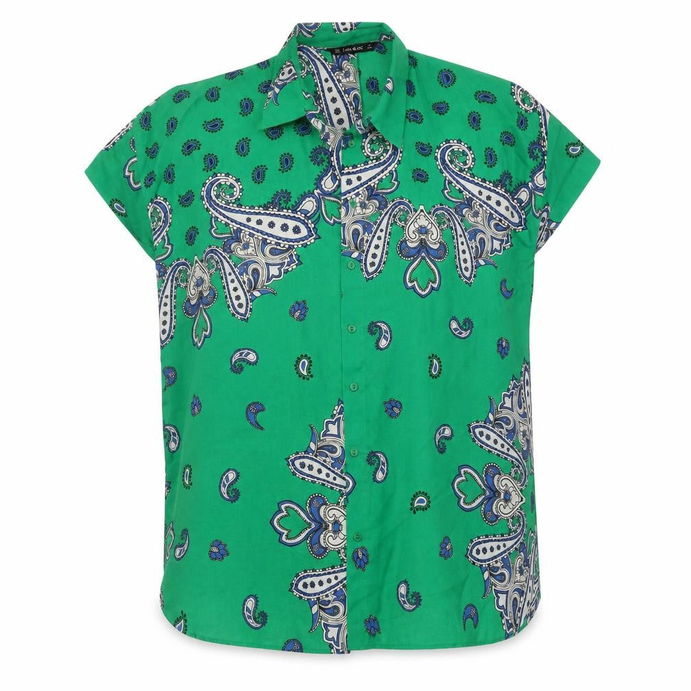 Front view of Zara women’s multicoloured floral polyester tunic blouse, size S, collared