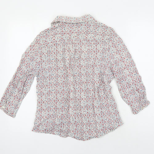 M&S Womens Multicoloured Floral Cotton Basic Blouse Size 14 Collared