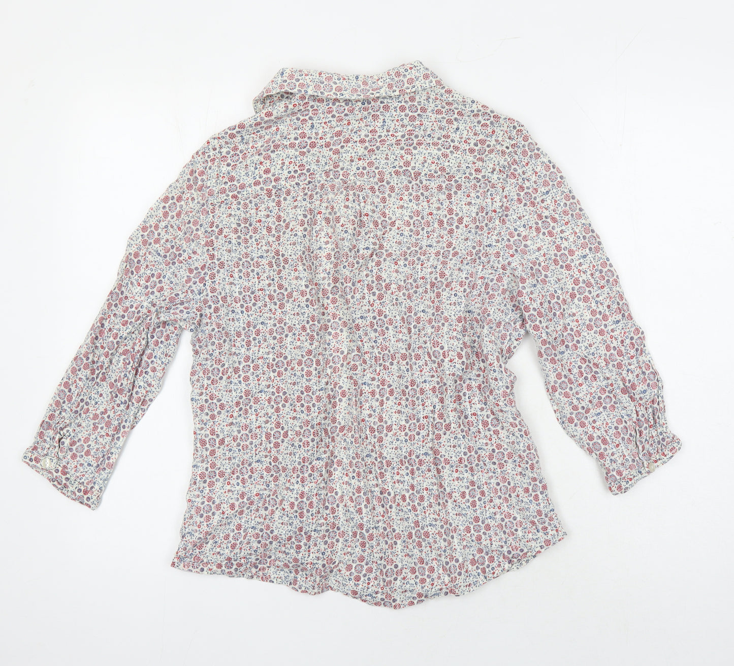 M&S Womens Multicoloured Floral Cotton Basic Blouse Size 14 Collared