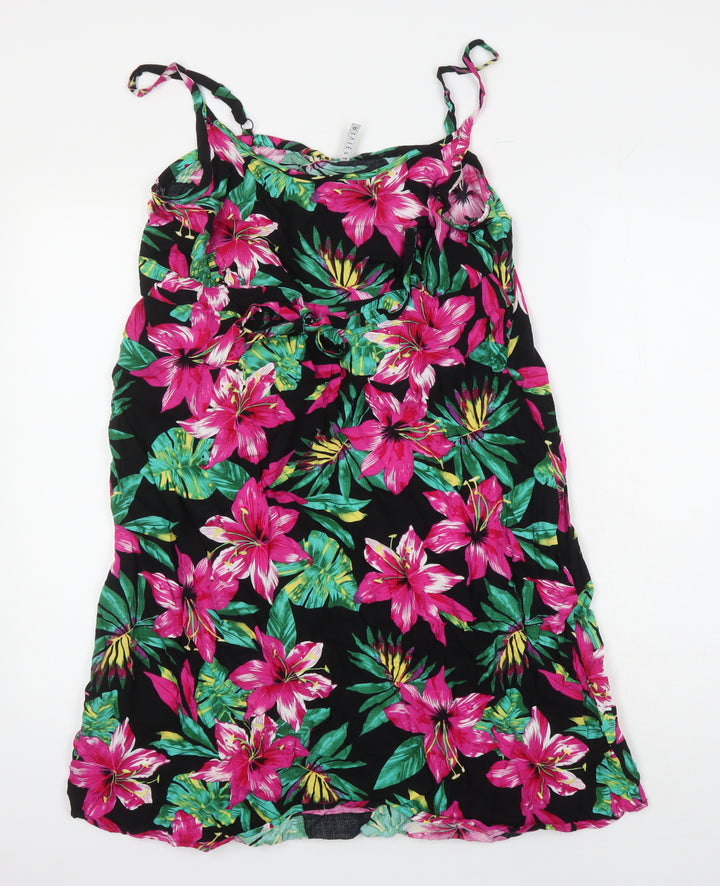 BHS Womens Multicoloured Floral Viscose Shift Size 16 Boat Neck