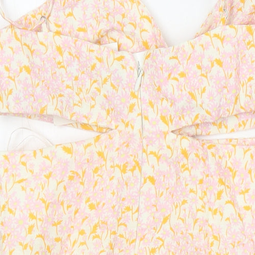 Zara Womens Multicoloured Floral 100% Cotton Tunic Blouse Size S Square Neck