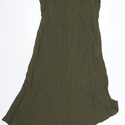 M&S Womens Green Viscose Shift Size 12 Boat Neck