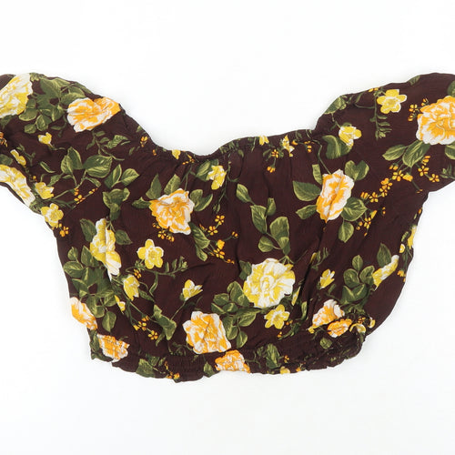 Miss Selfridge Womens Multicoloured Floral Viscose Cropped Blouse Size 10 Boat Neck