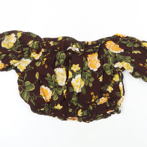 Miss Selfridge Womens Multicoloured Floral Viscose Cropped Blouse Size 10 Boat Neck