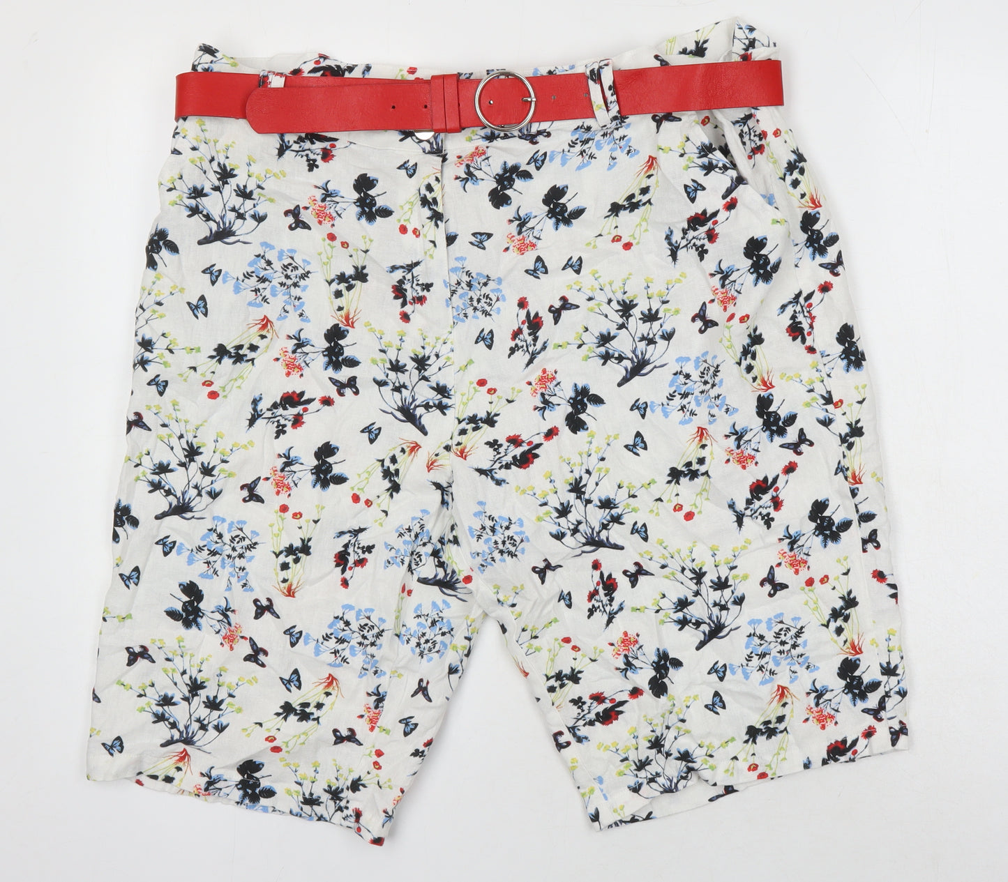 Anna Rose Womens Multicoloured Floral 100% Linen Basic Shorts Size 18 L11 in Regular Zip