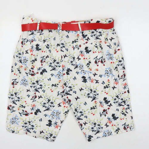 Anna Rose Womens Multicoloured Floral 100% Linen Basic Shorts Size 18 L11 in Regular Zip