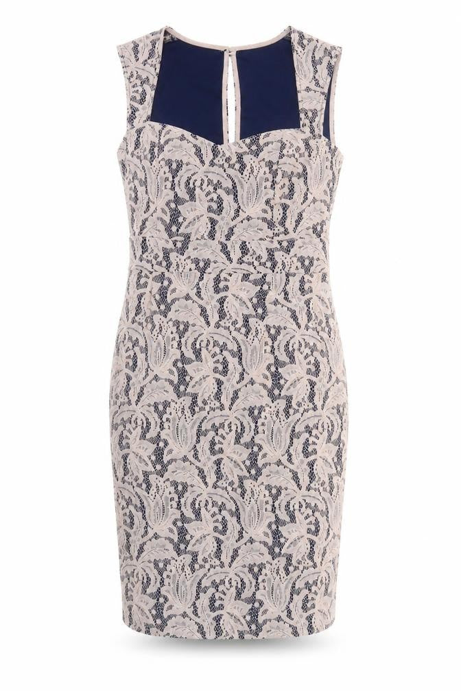 NEXT Womens Multicoloured Polyester Pencil Dress Size 10 Sweetheart Zip - Lace Overlay