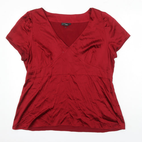 NEXT Womens Red Silk Tunic Blouse Size 20 V-Neck