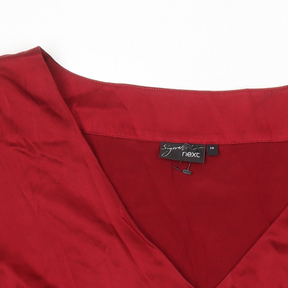 NEXT Womens Red Silk Tunic Blouse Size 20 V-Neck