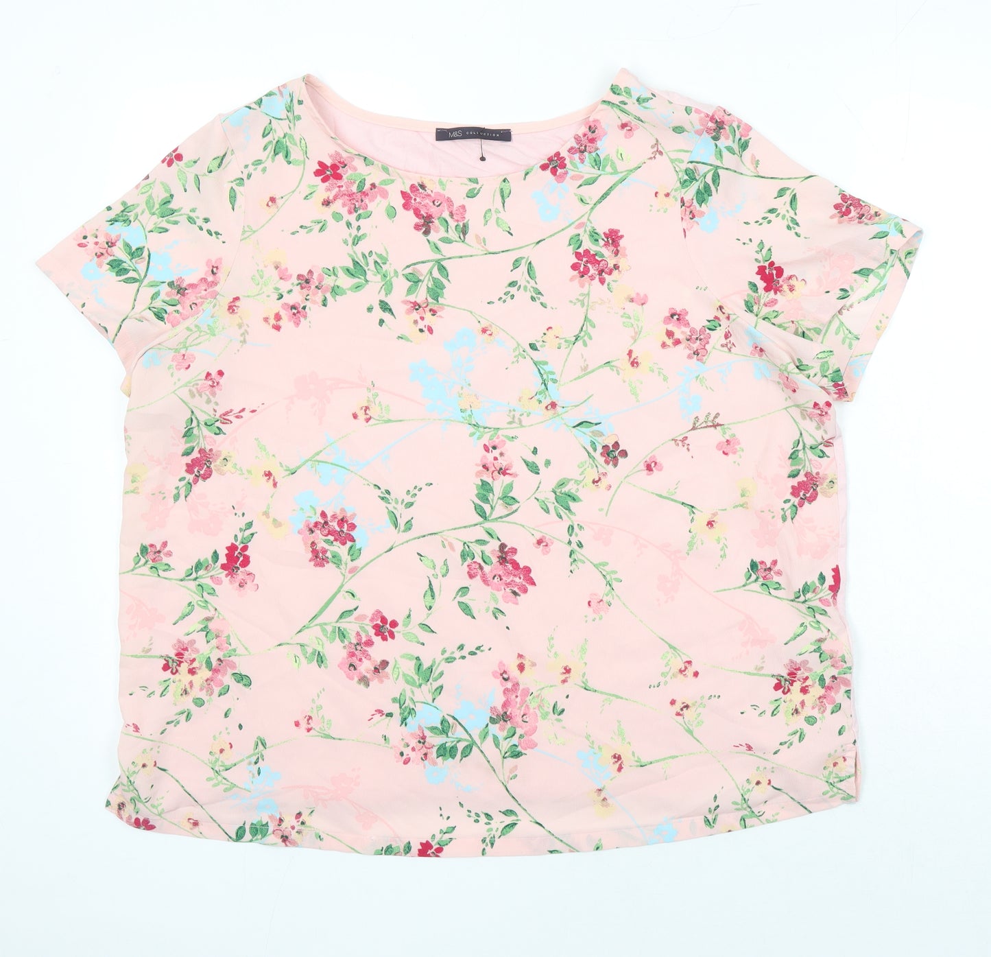 M&S Collection Womens Multicoloured Floral Polyester Tunic Blouse Size 18 Boat Neck