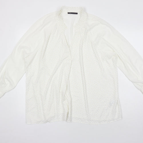 M&S Collection Womens Ivory Geometric Polyester Tunic Blouse Size 22 V-Neck