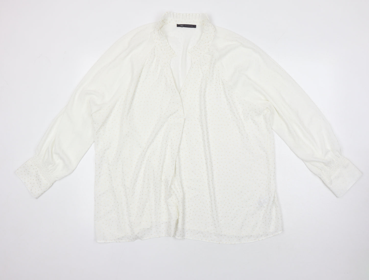 M&S Collection Womens Ivory Geometric Polyester Tunic Blouse Size 22 V-Neck
