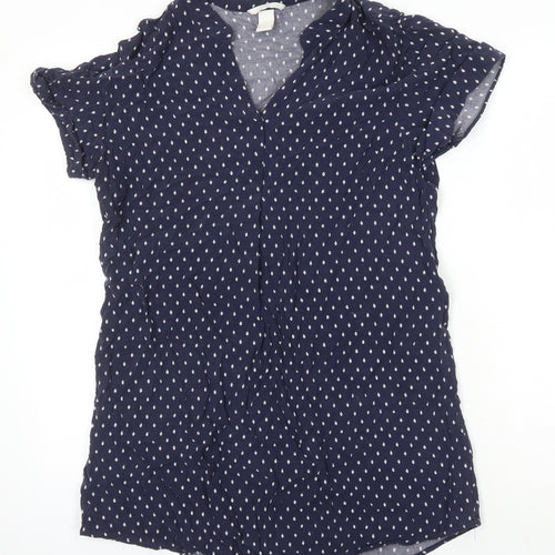 H&M Womens Blue Geometric Viscose Tunic Blouse Size 10 V-Neck