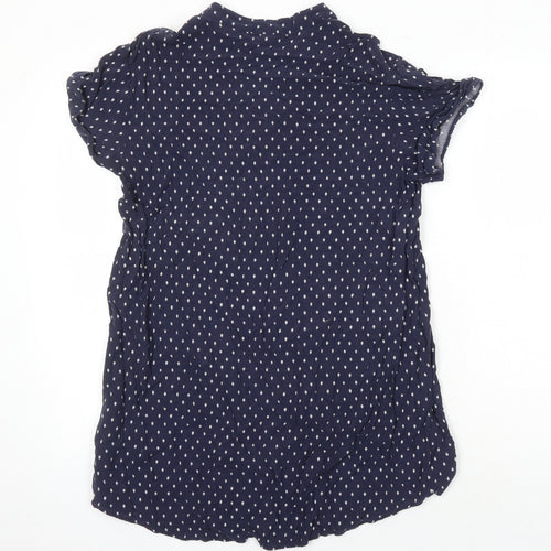 H&M Womens Blue Geometric Viscose Tunic Blouse Size 10 V-Neck