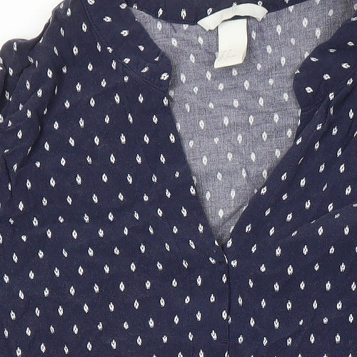 H&M Womens Blue Geometric Viscose Tunic Blouse Size 10 V-Neck