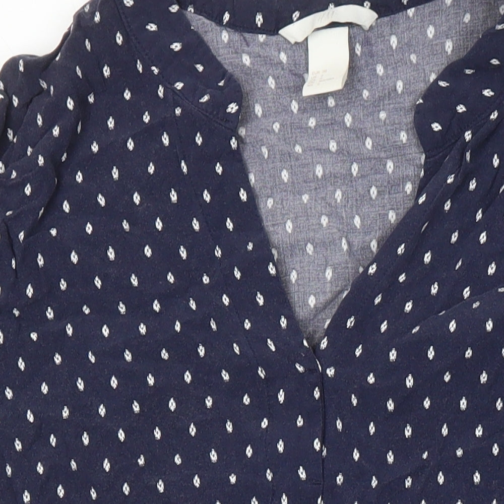 H&M Womens Blue Geometric Viscose Tunic Blouse Size 10 V-Neck