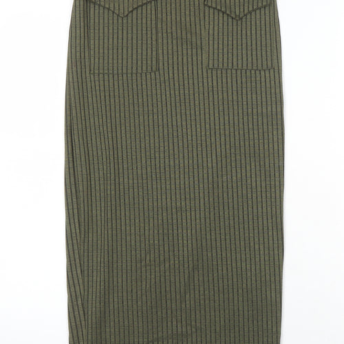 Missguided Womens Green Herringbone Polyester Straight & Pencil Skirt Size 8 - Elasticated Waist