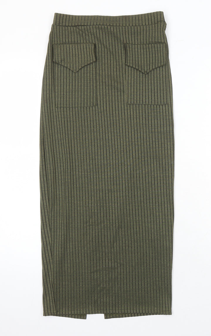 Missguided Womens Green Herringbone Polyester Straight & Pencil Skirt Size 8 - Elasticated Waist