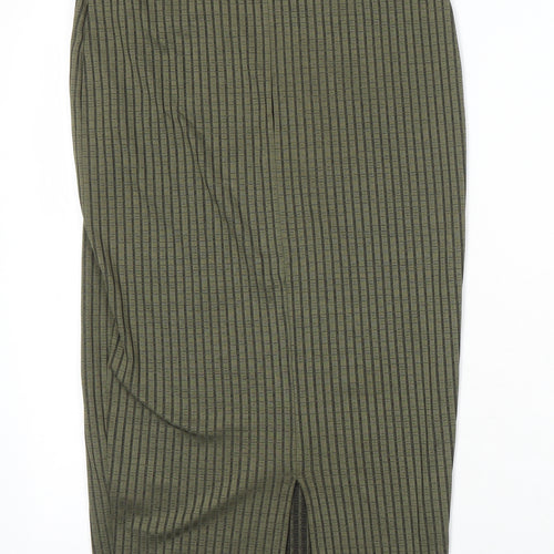 Missguided Womens Green Herringbone Polyester Straight & Pencil Skirt Size 8 - Elasticated Waist