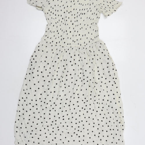 M&S Womens Ivory Polka Dot Viscose Maxi Size 14 Off the Shoulder - Side Splits