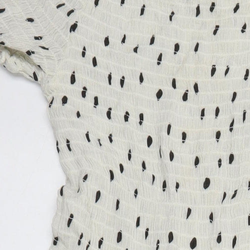 M&S Womens Ivory Polka Dot Viscose Maxi Size 14 Off the Shoulder - Side Splits