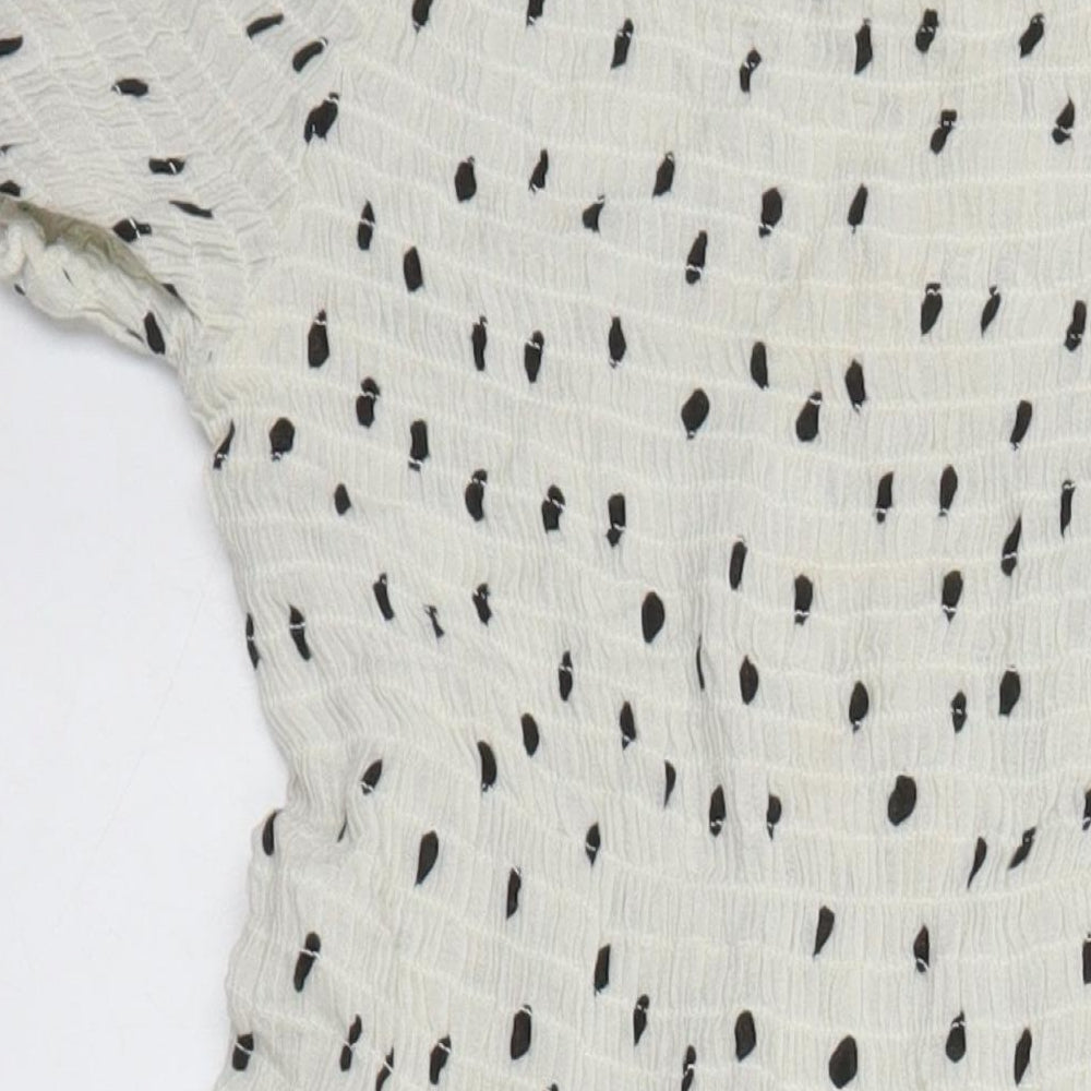 M&S Womens Ivory Polka Dot Viscose Maxi Size 14 Off the Shoulder - Side Splits