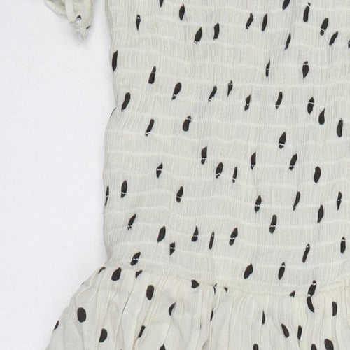 M&S Womens Ivory Polka Dot Viscose Maxi Size 14 Off the Shoulder - Side Splits