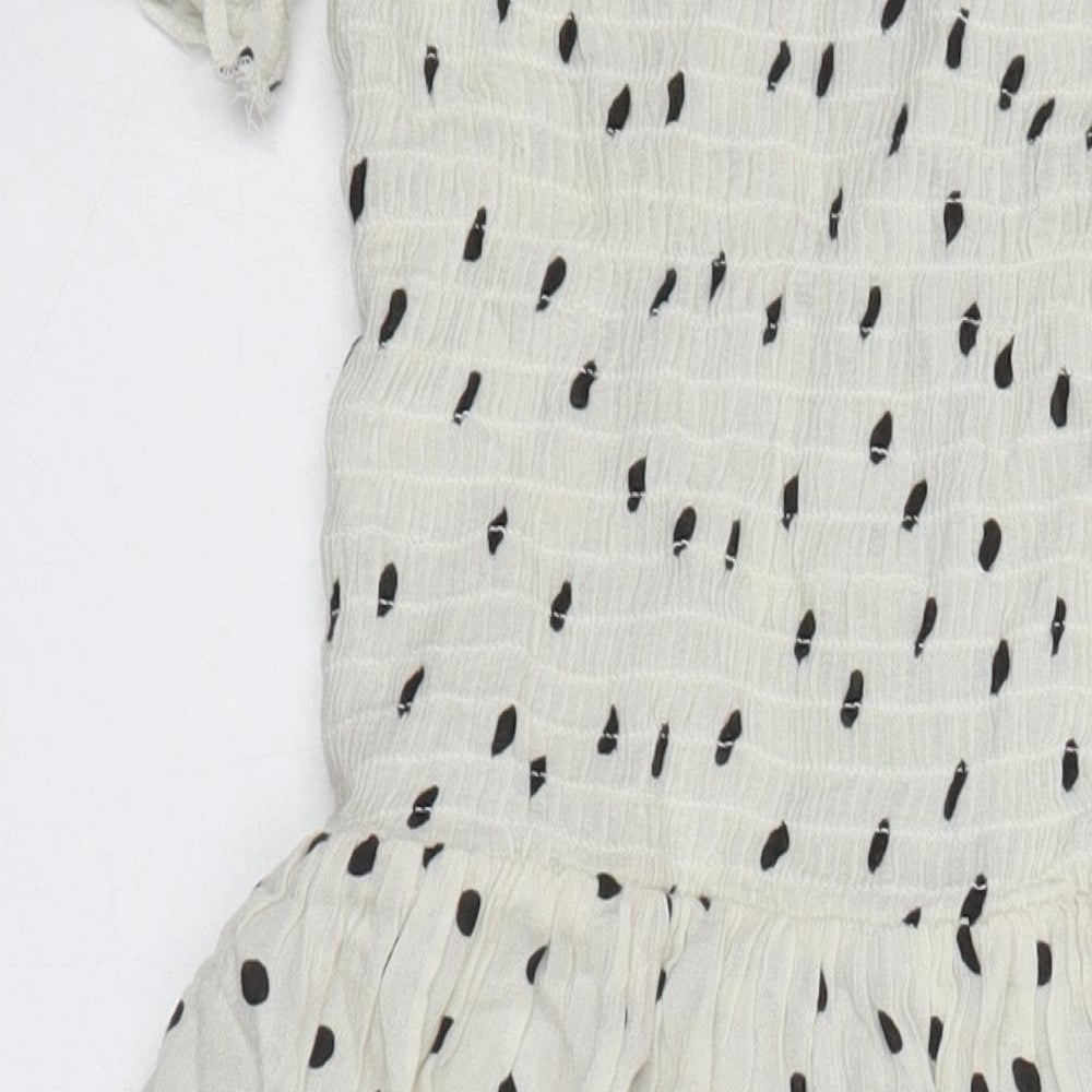 M&S Womens Ivory Polka Dot Viscose Maxi Size 14 Off the Shoulder - Side Splits