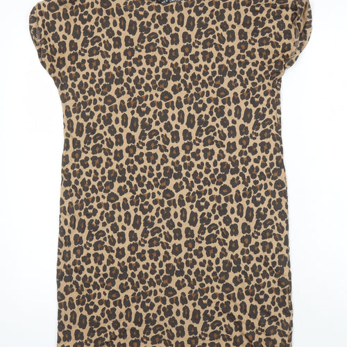 NEXT Womens Ivory Animal Print 100% Cotton Tunic T-Shirt Size 6 Boat Neck