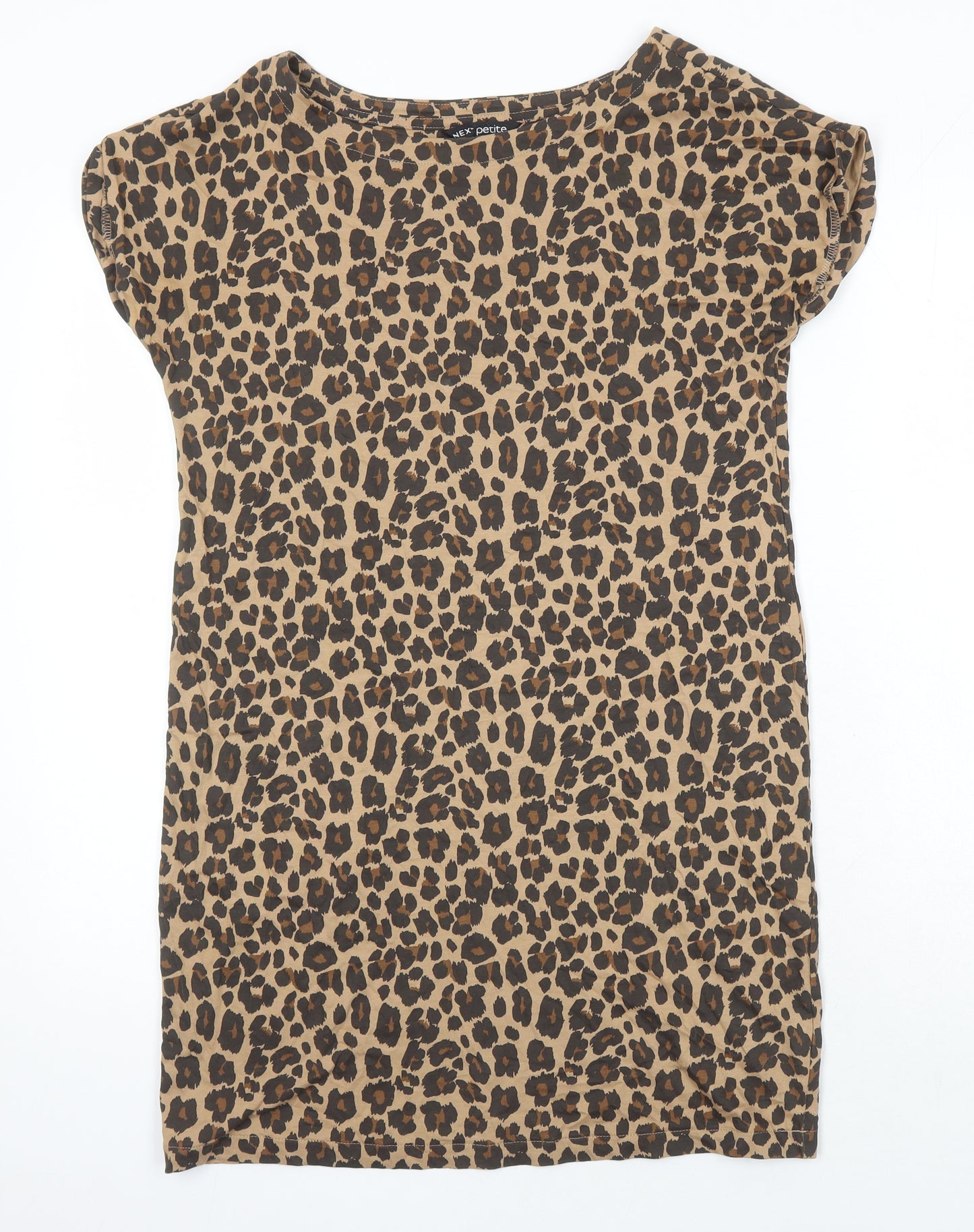 NEXT Womens Ivory Animal Print 100% Cotton Tunic T-Shirt Size 6 Boat Neck