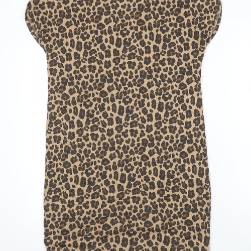 NEXT Womens Ivory Animal Print 100% Cotton Tunic T-Shirt Size 6 Boat Neck