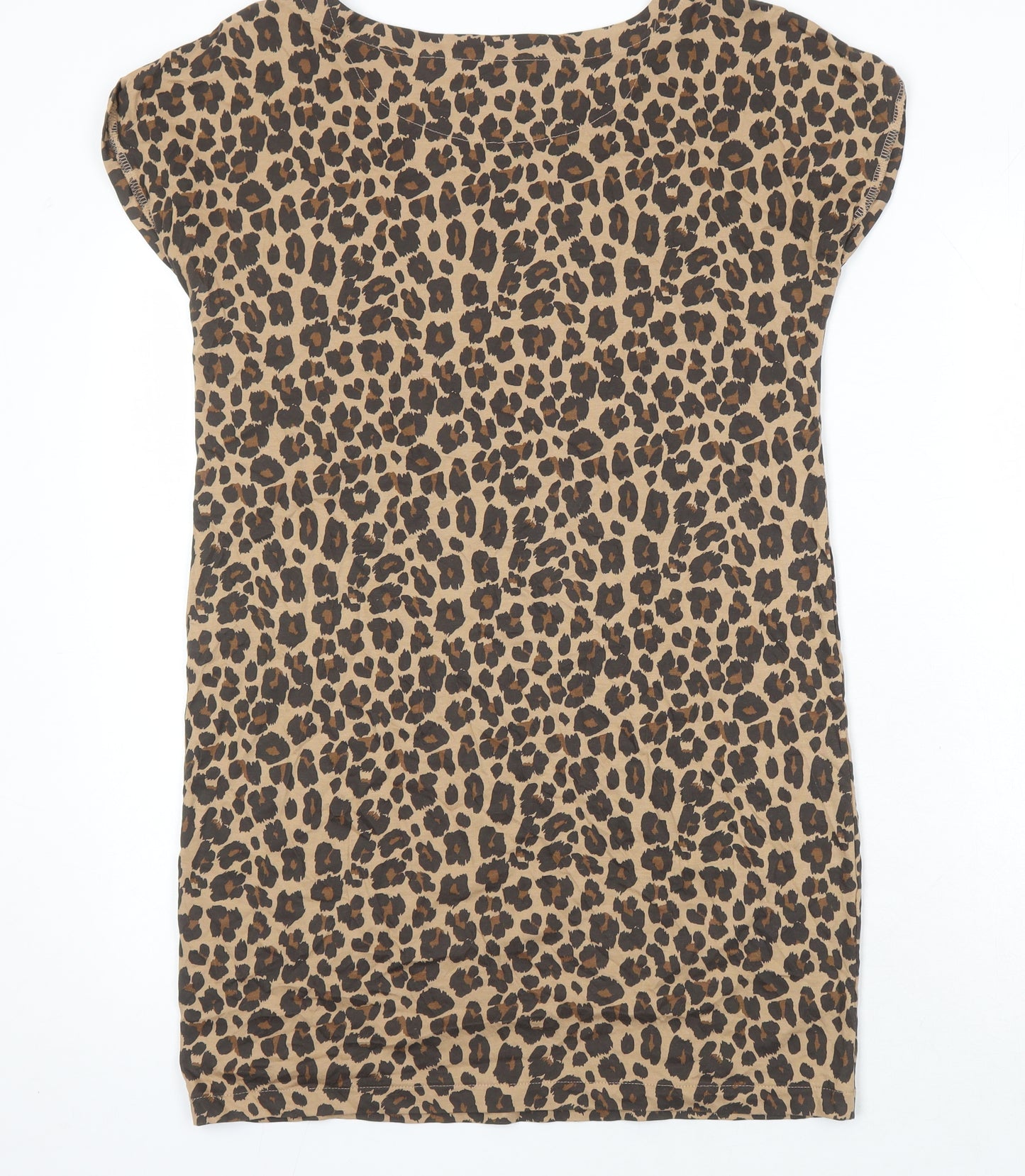 NEXT Womens Ivory Animal Print 100% Cotton Tunic T-Shirt Size 6 Boat Neck