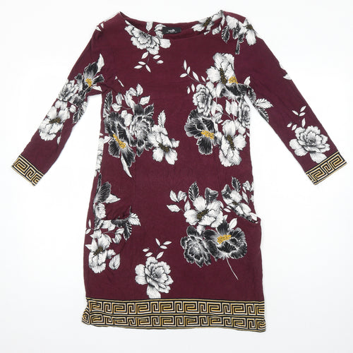 Wallis Womens Multicoloured Floral Viscose A-Line Size 12 Boat Neck