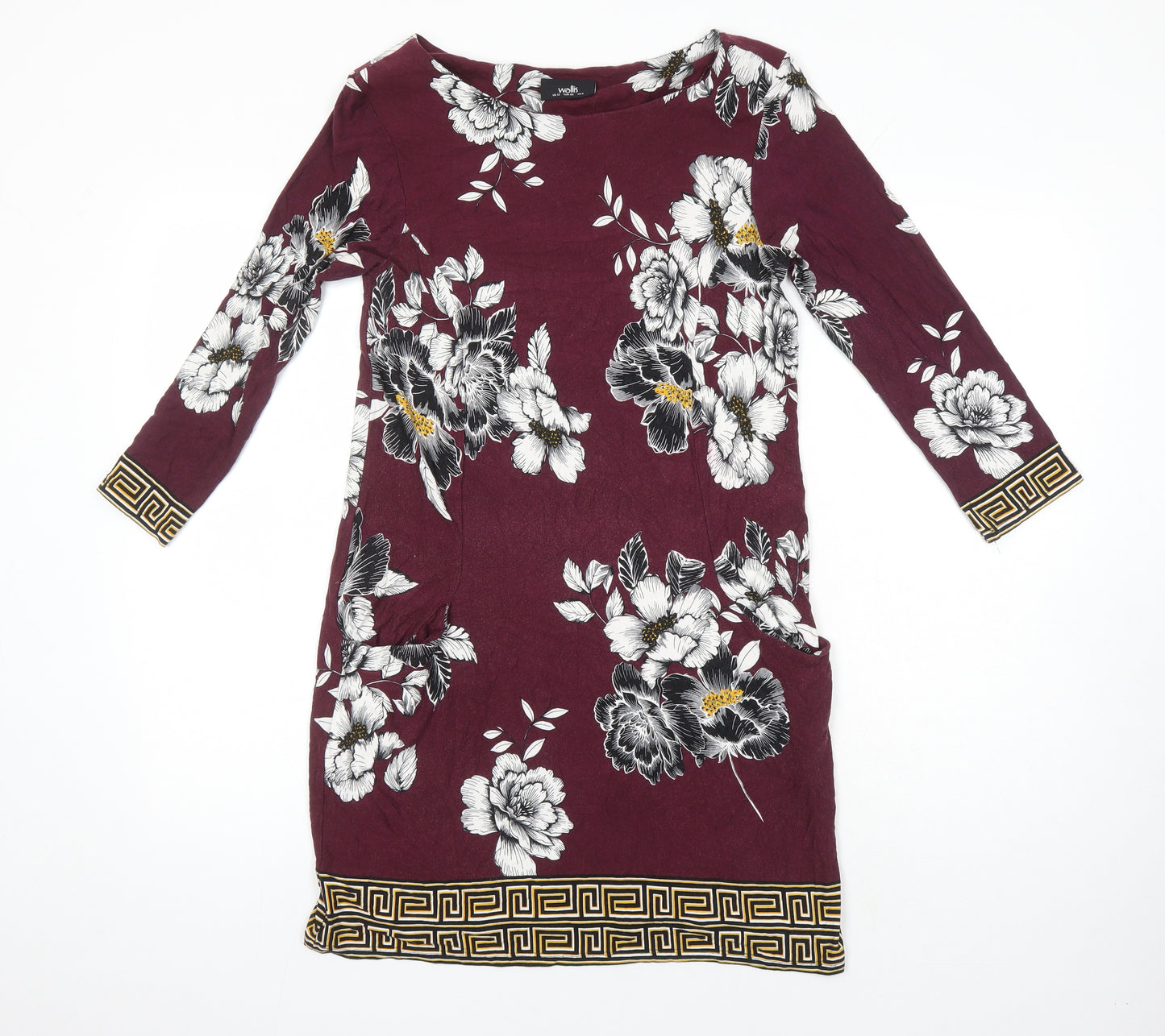 Wallis Womens Multicoloured Floral Viscose A-Line Size 12 Boat Neck