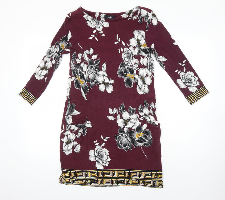 Wallis Womens Multicoloured Floral Viscose A-Line Size 12 Boat Neck