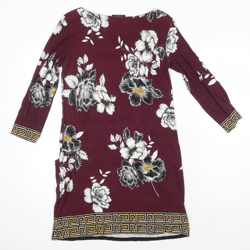 Wallis Womens Multicoloured Floral Viscose A-Line Size 12 Boat Neck
