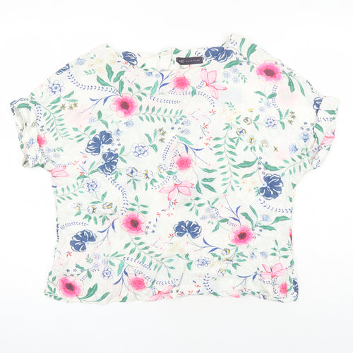M&S Womens Multicoloured Floral Trivinyl Tunic Blouse Size 12 Boat Neck