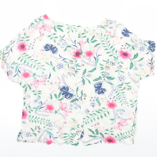 M&S Womens Multicoloured Floral Trivinyl Tunic Blouse Size 12 Boat Neck