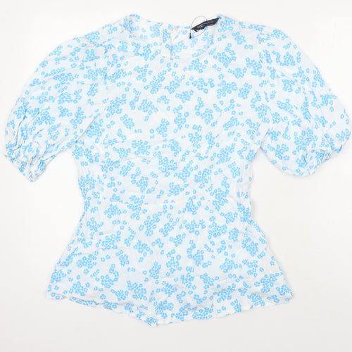 M&S Womens Multicoloured Floral Viscose Tunic Blouse Size 10 Roll Neck
