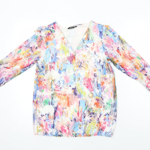 Sophie B Womens Ivory Floral Polyester Tunic Blouse Size 12 V-Neck