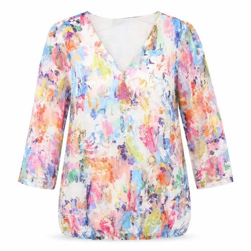 Sophie B Womens Ivory Floral Polyester Tunic Blouse Size 12 V-Neck
