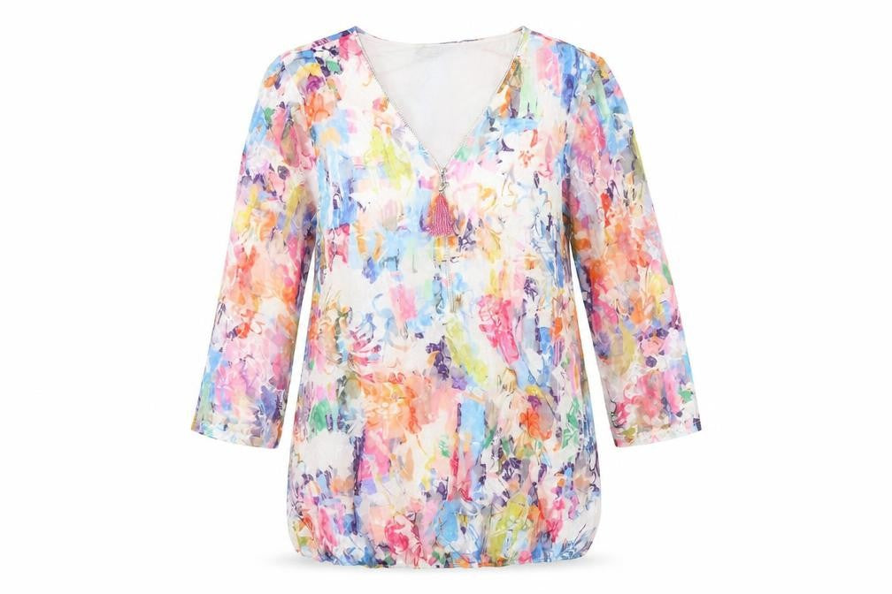 Sophie B Womens Ivory Floral Polyester Tunic Blouse Size 12 V-Neck