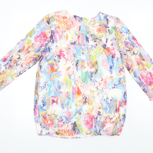 Sophie B Womens Ivory Floral Polyester Tunic Blouse Size 12 V-Neck