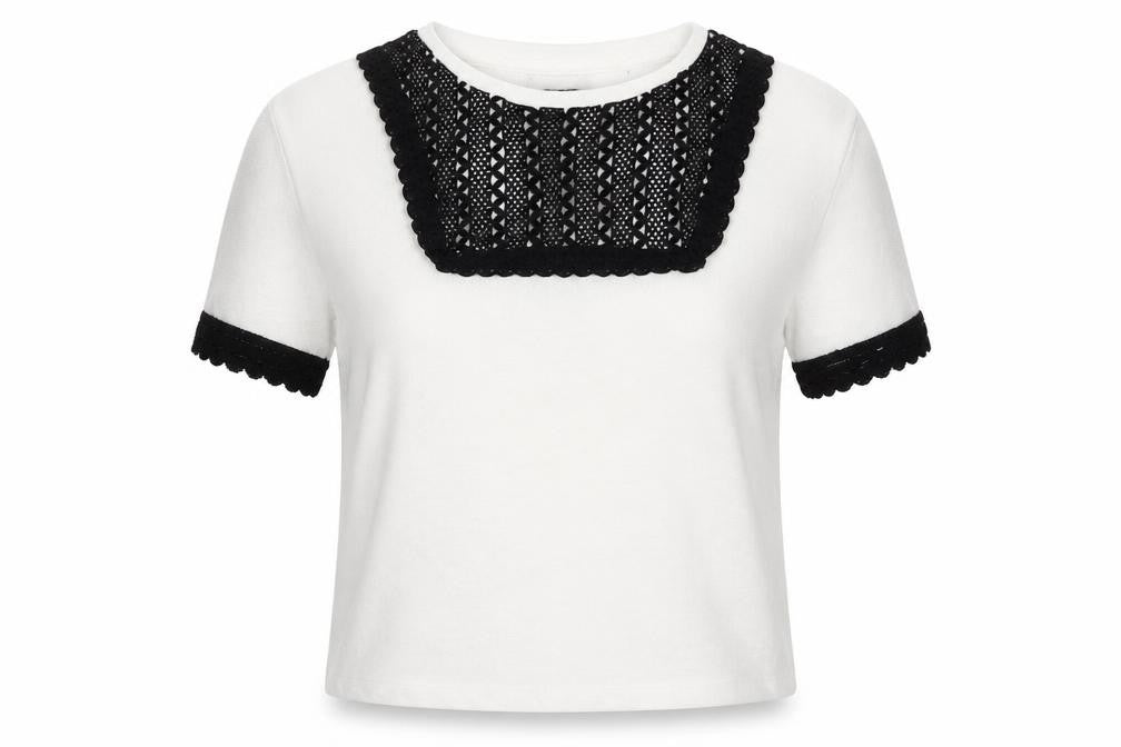 Front view of Topshop women’s white scoop neck polyester jumper, size UK 6