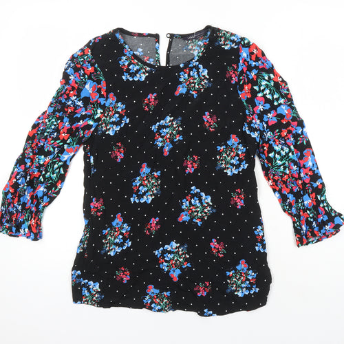 M&S Womens Multicoloured Floral Viscose Tunic Blouse Size 6 Boat Neck