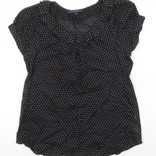 French Connection Womens Black 100% Cotton Tunic Blouse Size 8 Round Neck