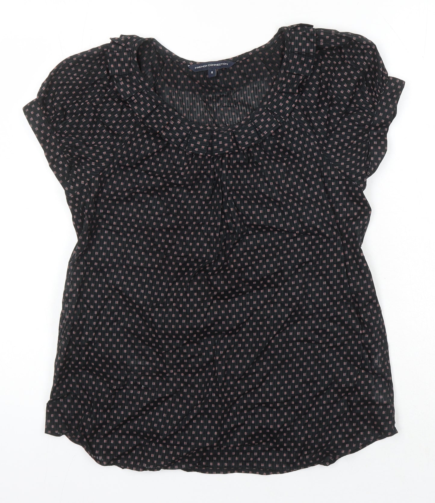 French Connection Womens Black 100% Cotton Tunic Blouse Size 8 Round Neck
