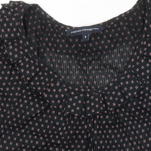 French Connection Womens Black 100% Cotton Tunic Blouse Size 8 Round Neck
