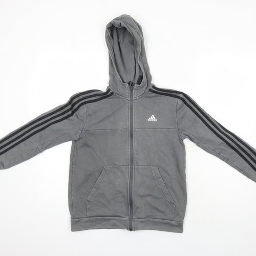 adidas Boys Grey Cotton Full Zip Hoodie Size 11-12 Years