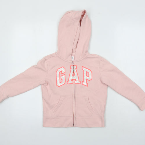 Gap Girls Pink Houndstooth Cotton Full Zip Hoodie Size 6-7 Years